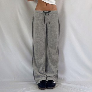 Loose sweatpants for women休闲基础条针织裤系带宽松运动卫裤女