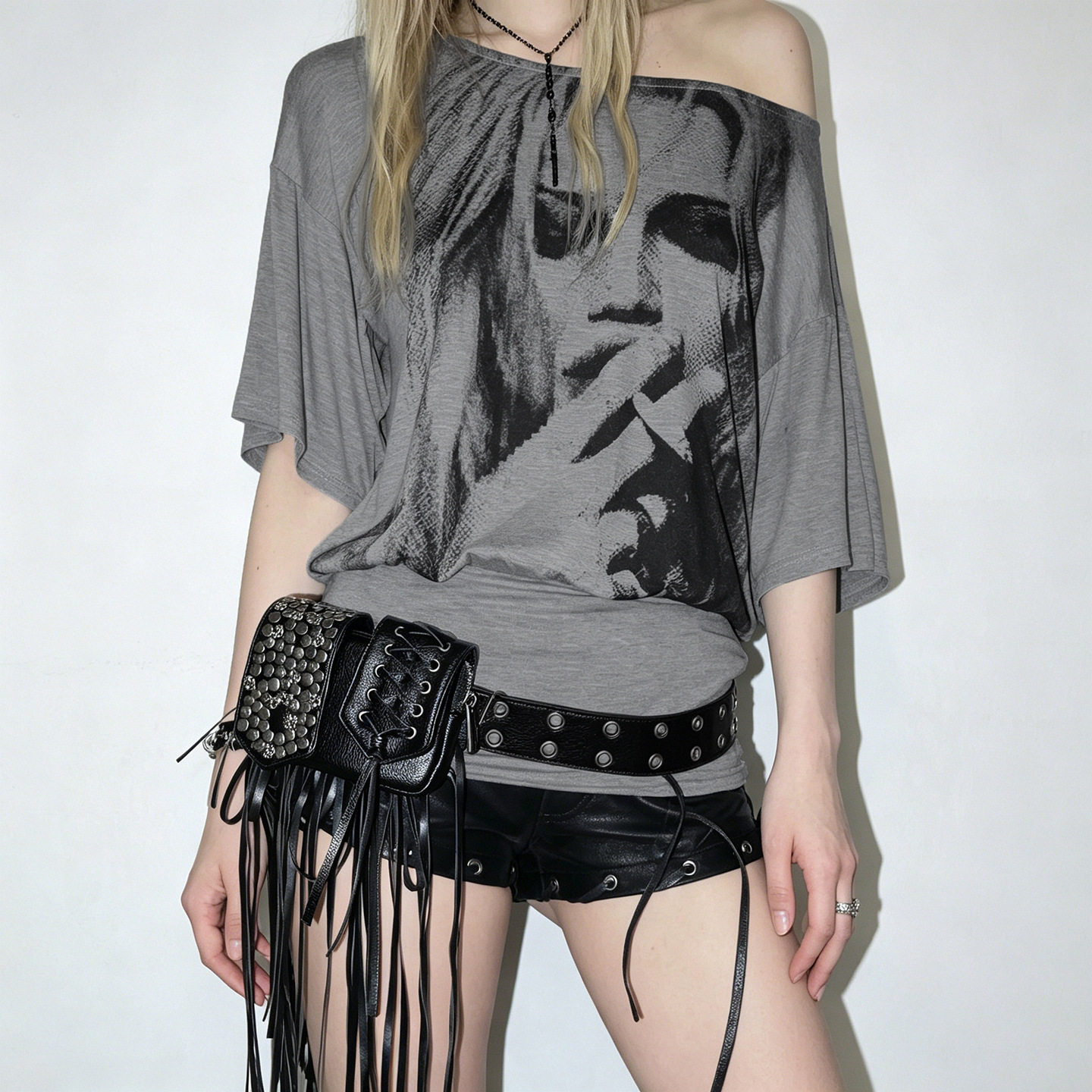 Off shoulder loose T-shirt dress 印花斜肩宽松包臀T恤连衣裙女