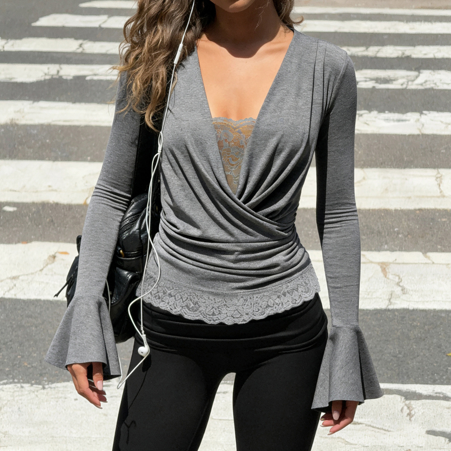 Sexy lace patchwork top辣妹性感轻熟风蕾丝拼接假两件上衣T恤女