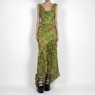 dress性感荡领露背网纱拼接无袖 vest 背心连衣裙 sleeveless Sexy