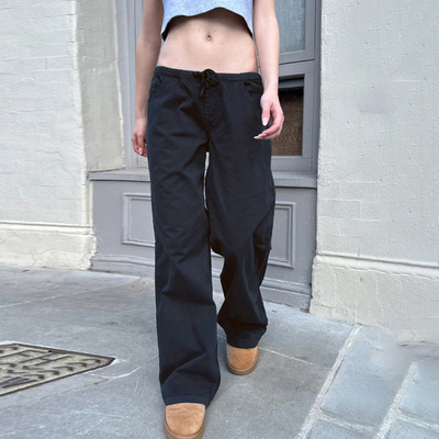 Women's low waisted loose casual pants简约口袋工装风休闲裤女