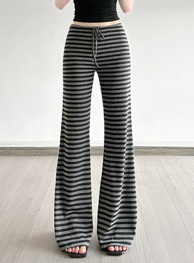 Women's casual striped pants休闲长裤运动风条纹绑带微喇居家裤