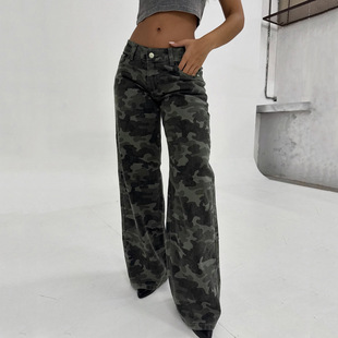 Women Jeans 美式 女 Loose 复古宽松迷彩休闲牛仔裤 Camouflage