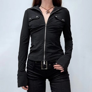 Motorcycle style zipper jacket机车风双口袋拉链夹克女开衫上衣