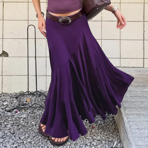 Low waist and large swing skirt法式低腰A摆长裙紫色大摆半身裙
