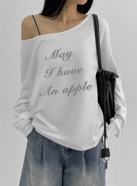 Loose sloping shoulder top 休闲初秋简约百搭露肩T恤宽松长袖女