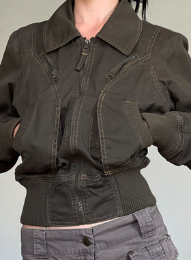 Retro Zipper Jacket for Women 拉链夹克工装外套女收腰短款上衣