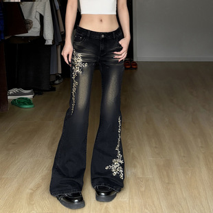 Retro jeans for women 美式复古牛仔裤女高街辣妹修身显瘦微喇裤