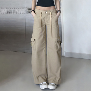 jeans loose 美式 复古口袋低腰宽松直筒工装 女 Low 牛仔裤 waisted