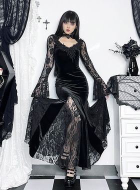 Dark lace fishtail long sleeved dress 暗黑蕾丝鱼尾长袖连衣裙