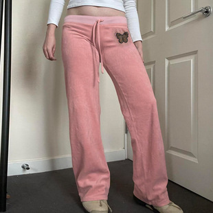 velvet 抽绳丝绒长裤 straight pants舒适休闲风修身 女 leg Casual