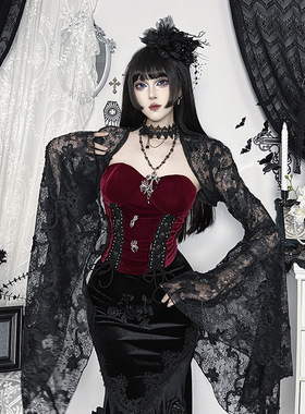 Gothic lace floral blouse 哥特立体蕾丝花朵罩衫女黑色百搭坎肩