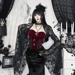 Gothic lace floral blouse 哥特立体蕾丝花朵罩衫女黑色百搭坎肩