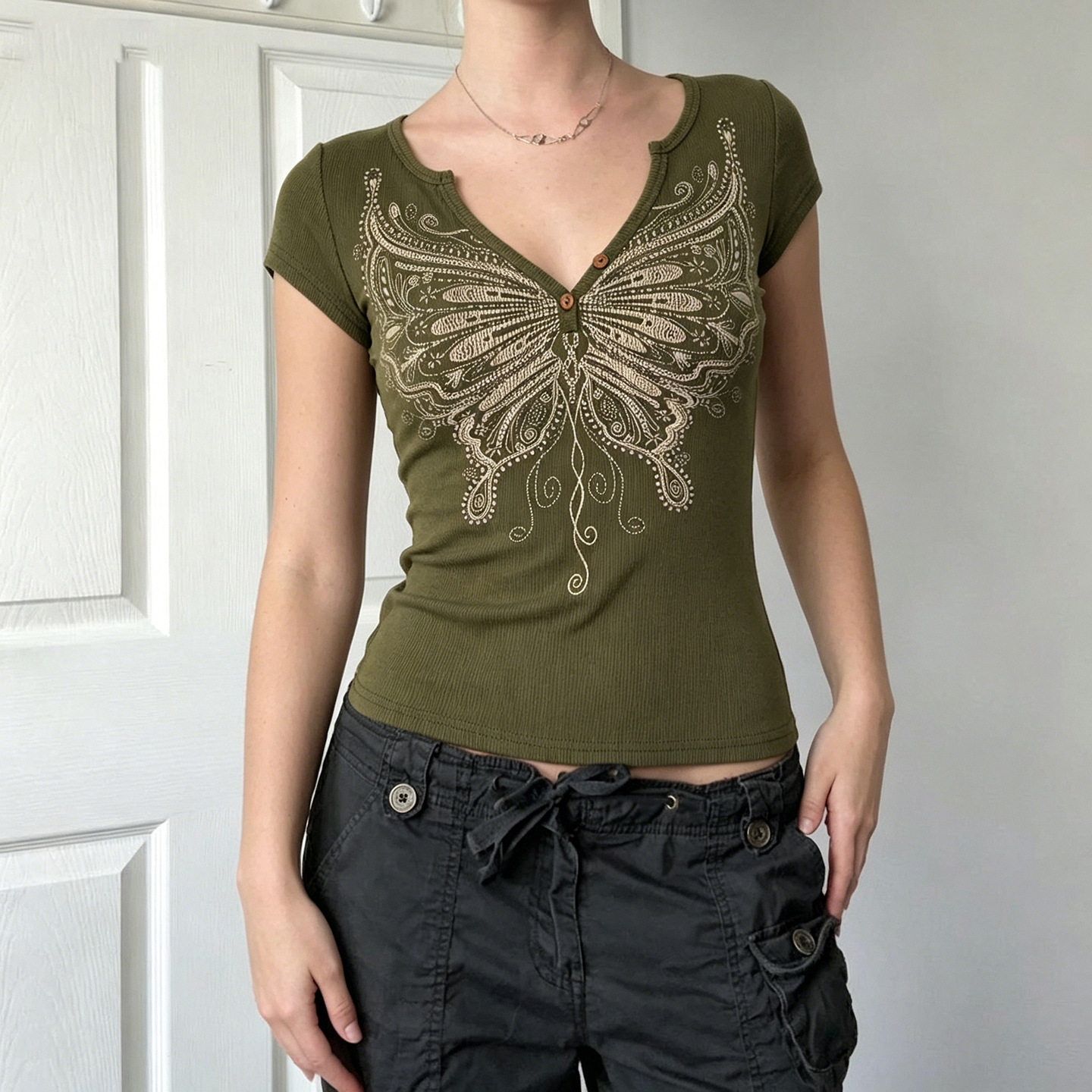 Summer vintage knitted T-shirt 修身短袖上衣女夏季复古针织T恤