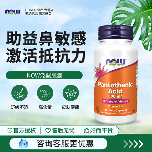 now美国进口复合维生素b5泛酸胶囊舒缓季节不适大人500mg100粒