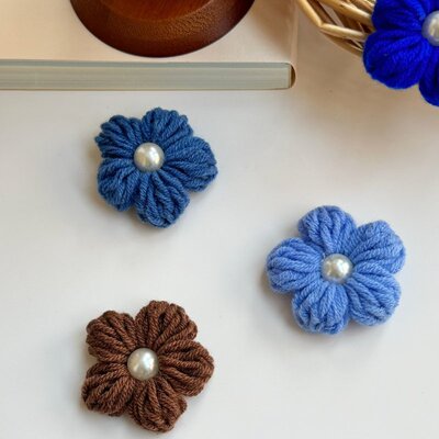 g-23毛线编织可爱花朵配饰毛线花头饰百搭配饰花朵造型头绳针织12