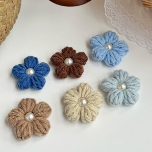 23毛线编织可爱花朵配饰毛线花头饰百搭配饰花朵造型头绳针织54