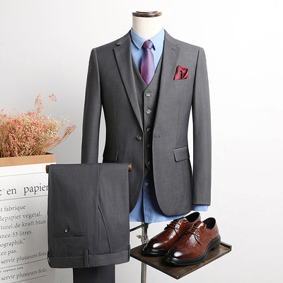 新款西服套装男士三件套韩版修身小西装职业正装新郎伴郎结婚礼服
