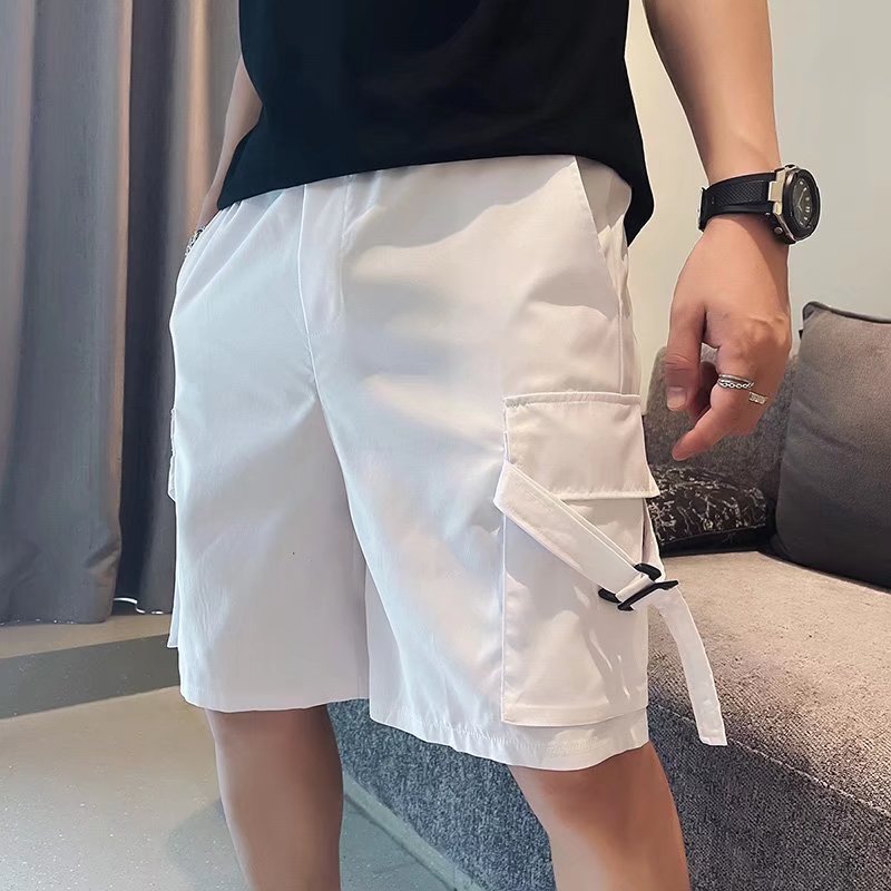 白色工装短裤男士潮牌潮流宽松休闲百搭痞帅高街中裤子五分裤夏季