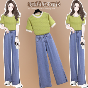 夏季套装2023年新款女设计感网红盐系穿搭短袖上衣牛仔裤两件套潮