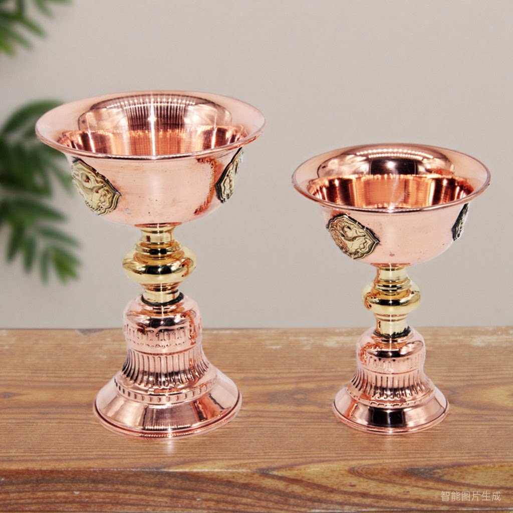 西行人 15号紫铜酥油灯座红铜供佛灯酥油蜡食用油能燃32小时灯芯