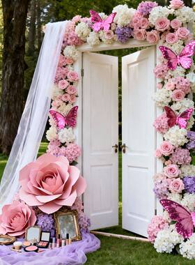 莫奈花园造景仿真花瀑布花墙蝴蝶美陈橱窗婚礼网红拍照打卡区布置