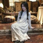 圆领拼接重工水溶蕾丝打底杏色内搭连衣裙 新款 Pinkstar Shop春季