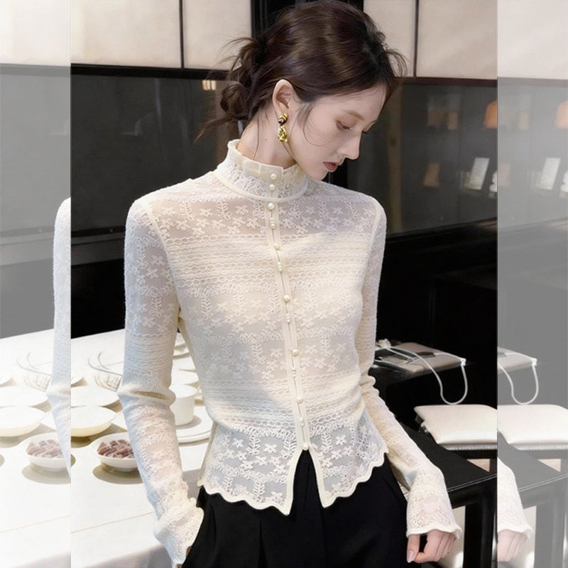 半高领蕾丝衬衫打底内搭女冬季2026新款高级感轻奢洋派小众上衣春