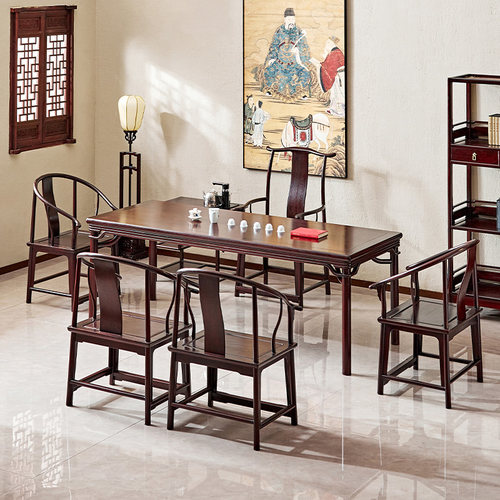 血檀茶桌椅组合新中式干泡茶桌子赞比亚实木茶艺桌小叶紫檀茶道桌