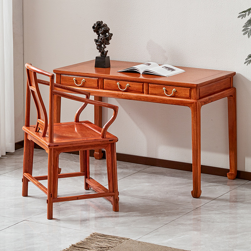 古尚古缅甸花梨木书桌中式电脑桌