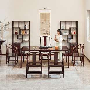 赞比亚血檀家具茶桌椅组合新中式 功夫茶几小叶紫檀全实木干泡茶台