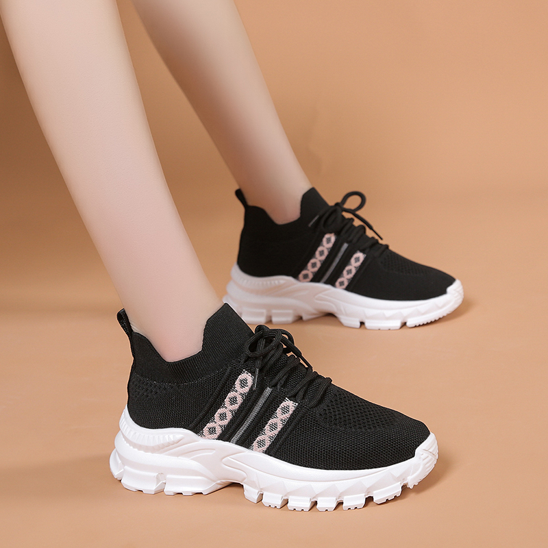 针织透气运动鞋女秋季2025新款飞织网面厚底老爹袜子鞋休闲跑步鞋