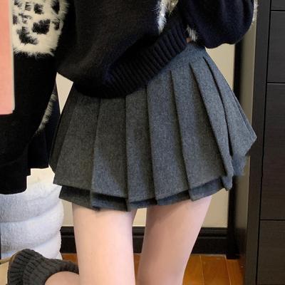 百褶裙半身裙女秋冬2025新款毛呢短裙高腰A字裙半裙裙子伞裙裤裙