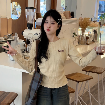 独特别致韩系长袖t恤上衣女冬季新款内搭修身短款打底毛衣针织衫