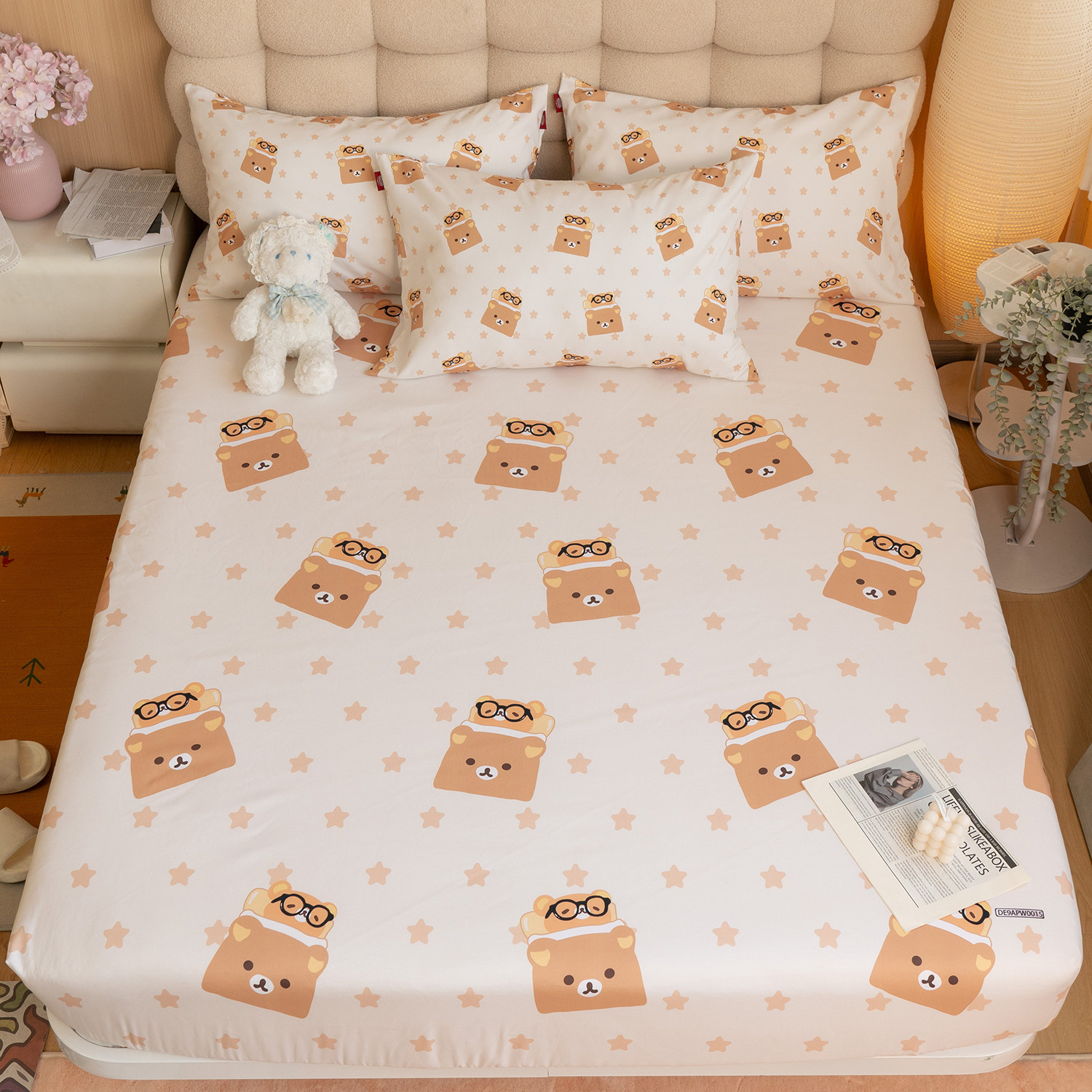 轻松熊卡通可爱床笠学生宿舍亲肤保护套不起球全包床垫套可机洗,床上用品,床笠,淘宝优惠券,粉丝福利购,淘宝优惠卷