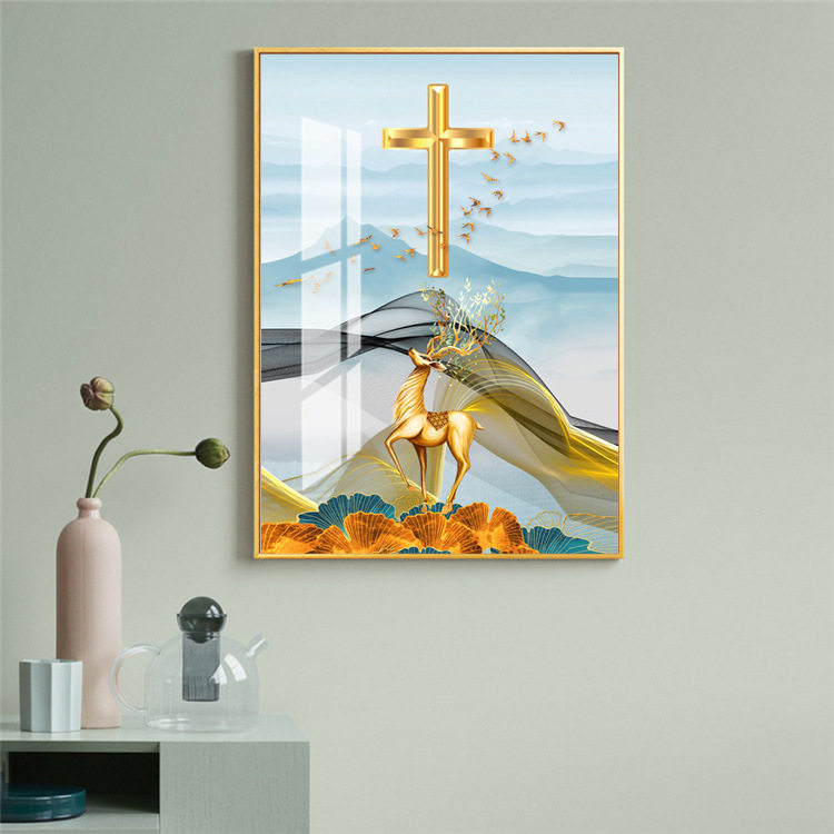 十字架画晶瓷画装饰画客厅挂画现代画书房金属画简框画壁画