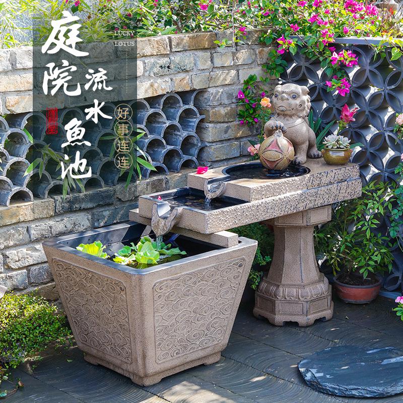 户外流水摆件室内落地水景顶楼阳台造景花园庭院装饰中式鱼池景