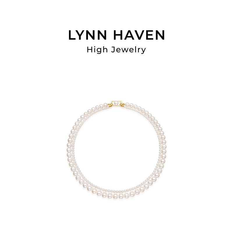 LynnHaven麟玟 EARTH LH符号 18K金极光淡水珍珠项链长串珠双层链图片