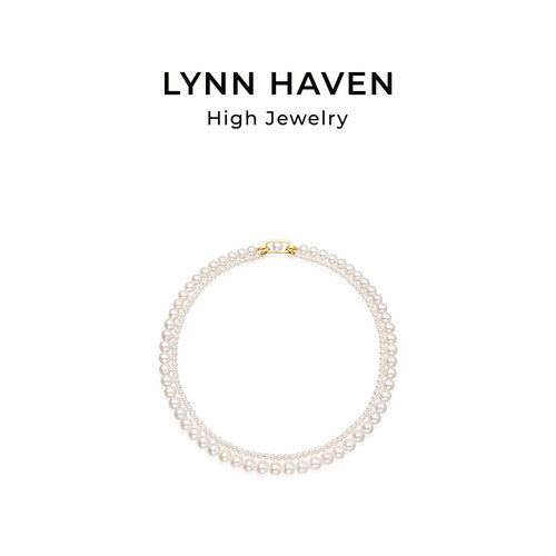 LynnHaven麟玟 EARTH LH符号 18K金极光淡水珍珠项链长串珠双层链