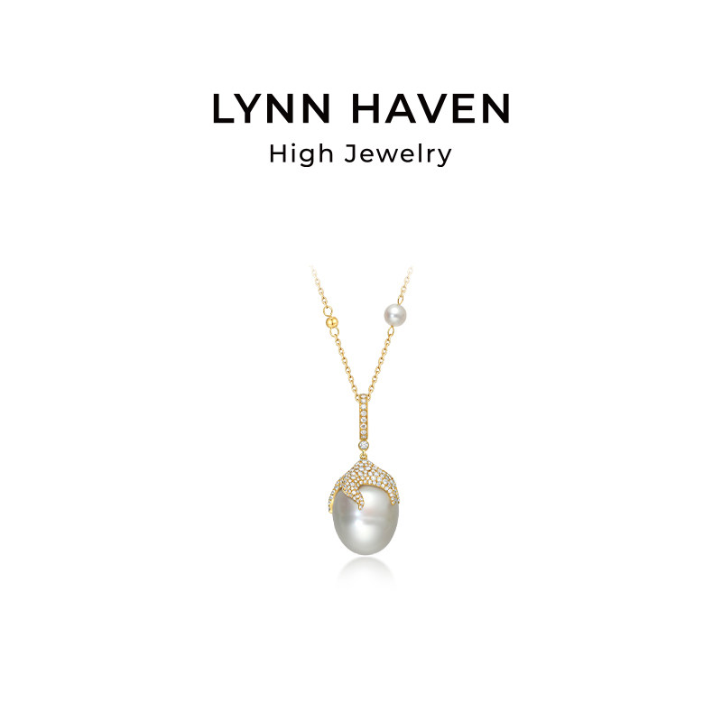 LynnHaven麟玟OCEAN海洋精灵18K金Akoya巴洛克海水珍珠钻石项链