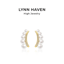 LynnHaven麟玟 SKY新月 18K金Akoya海水珍珠耳钉钻石耳饰新年礼物