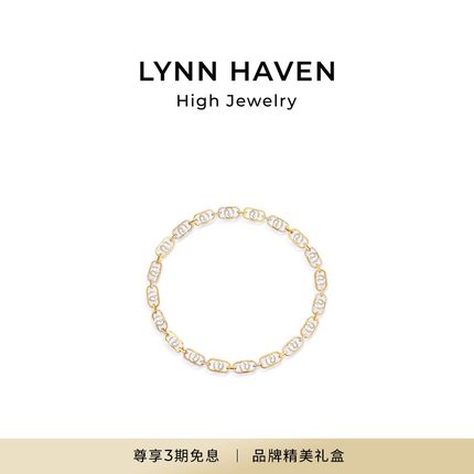 LynnHaven麟玟 EARTH环抱 18K金银蓝Akoya海水珍珠项链钻石串珠女