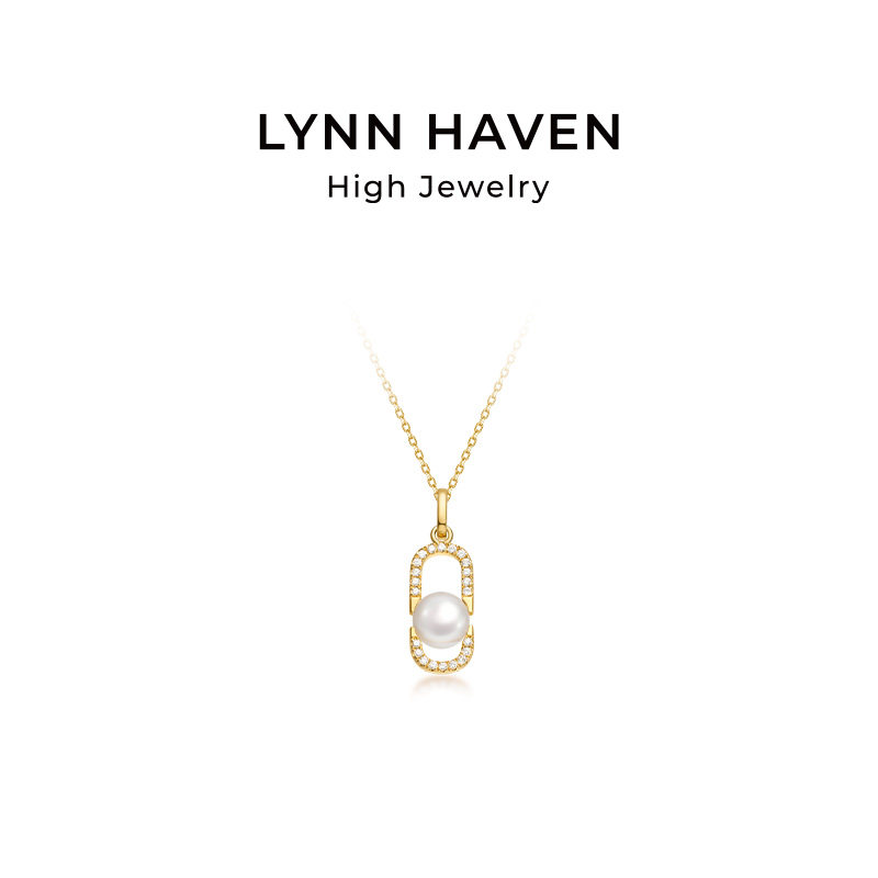 LynnHaven麟玟 EARTH环抱 18K金Akoya海水珍珠项链钻石吊坠礼物
