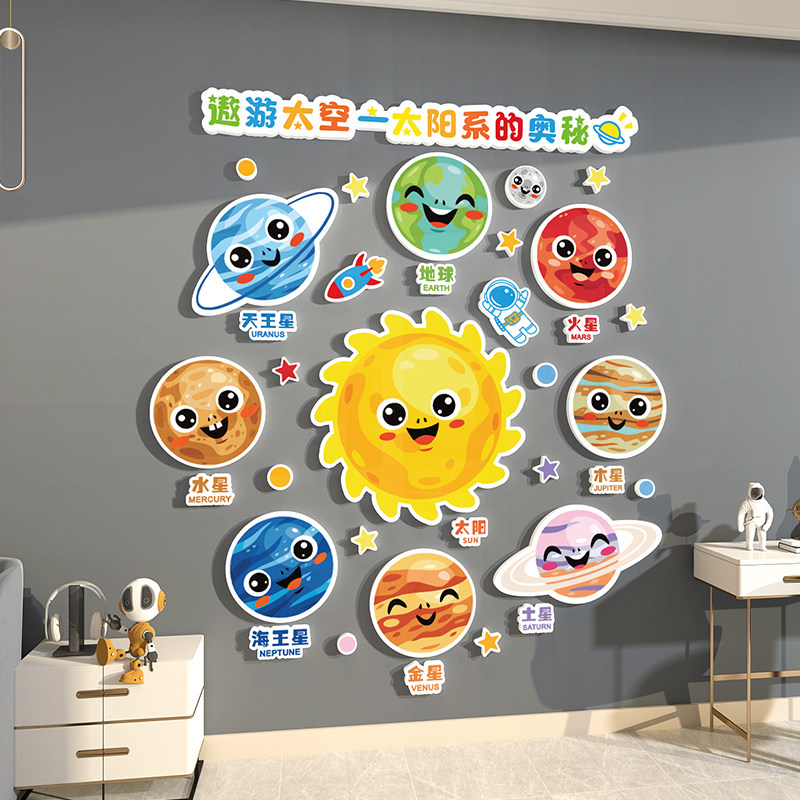 幼儿园走廊墙面环创神器3d立体星球太阳系环境布置材料主题墙成品