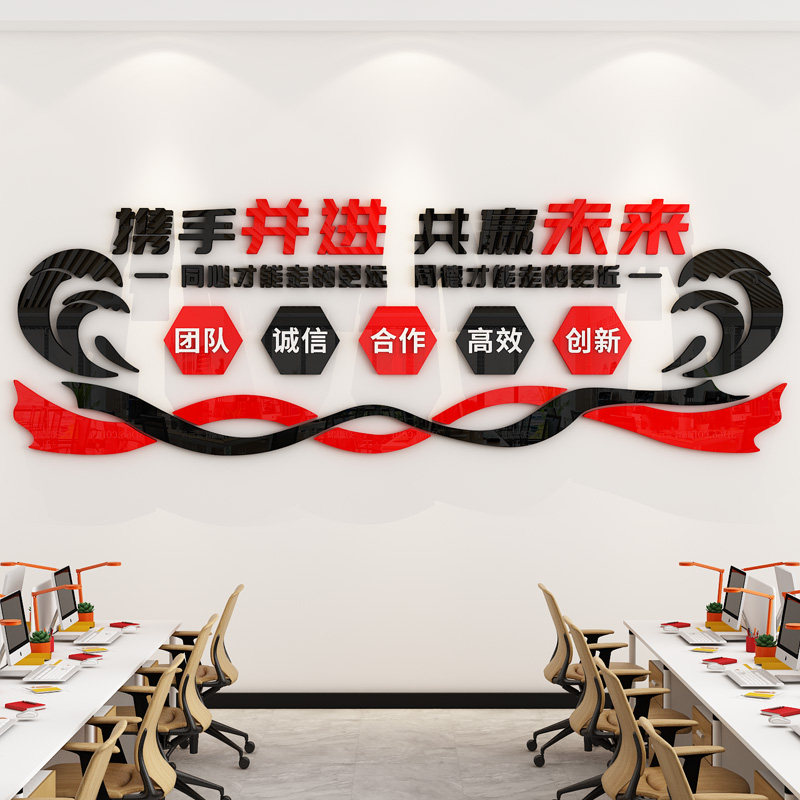 办公室氛围布置墙面装饰公司企业文化墙贴团队员工激励志标语背景,家居饰品,文化墙贴,淘宝优惠券,粉丝福利购,淘宝优惠卷