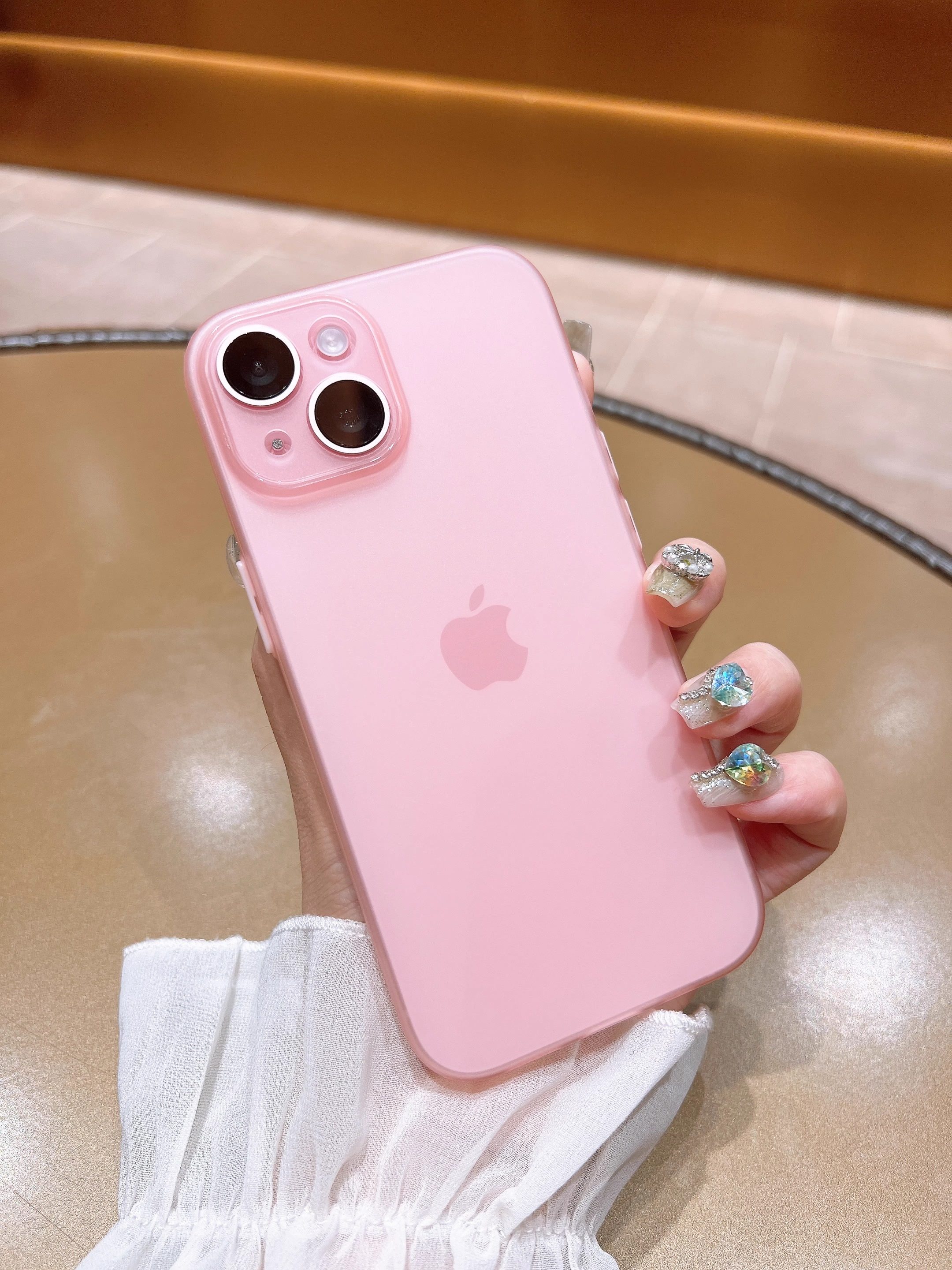 适用女款粉色苹果15手机壳超薄iphone14promax磨砂保护套13透明抗指纹13pro耐脏防摔12全包11简约plus潮xs/xr