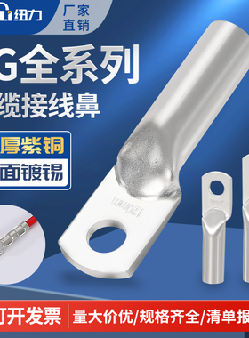 JG10-16-25-35镀锡紫铜鼻铜接头船用铜鼻子线耳电缆线接线端子1只