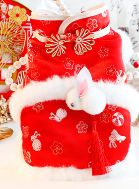 狗狗衣服秋冬装猫咪公主裙红色唐装新年半斜兔小型犬泰迪宠物4955
