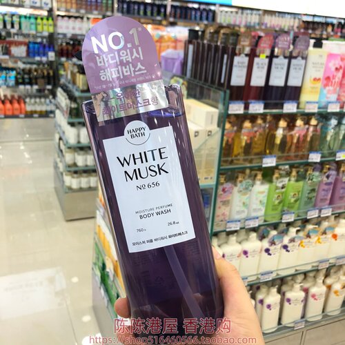 香港购韩国Happy bath爱茉莉沐浴露760g保湿香氛656白麝香味