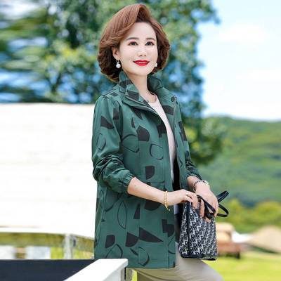 妈妈秋装夹克外套2022新款中老年女装春秋上衣洋气阔太太风衣外套